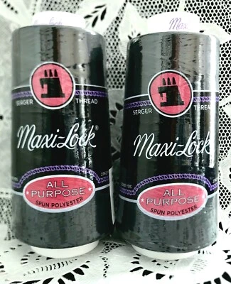 NEW 2 Black maxi-lock 3000Yd spools 100% polyester overlock sewing thread TEX 27 - Image 1 of 3