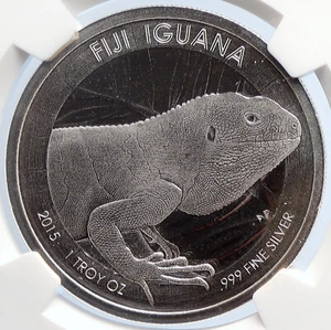 2015 FIJI UK Queen Elizabeth II IGUANA LIZARD Silver Dollar Coin NGC i105659 - Picture 1 of 5