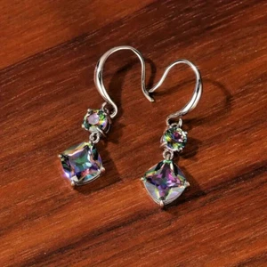 Sterling Silver Topaz Rainbow Mystic Topaz Drop Hook Earrings - Picture 1 of 6