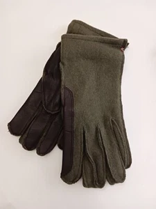 1967 H+P St Junien M.T. Mens L Green Wool Brown Leather Vintage Gloves - Picture 1 of 5