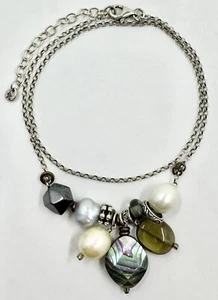 SILPADA N2202 STERLING 925 HEMATITE PEARL ABALONE SHELL NECKLACE (T397) - Picture 1 of 9