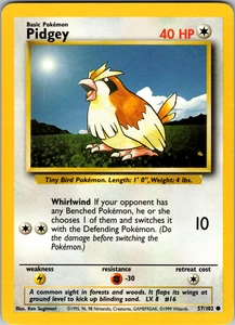 Pidgey 57/102 Pokemon: Base Set Unlimited Common - LP - Picture 1 of 2