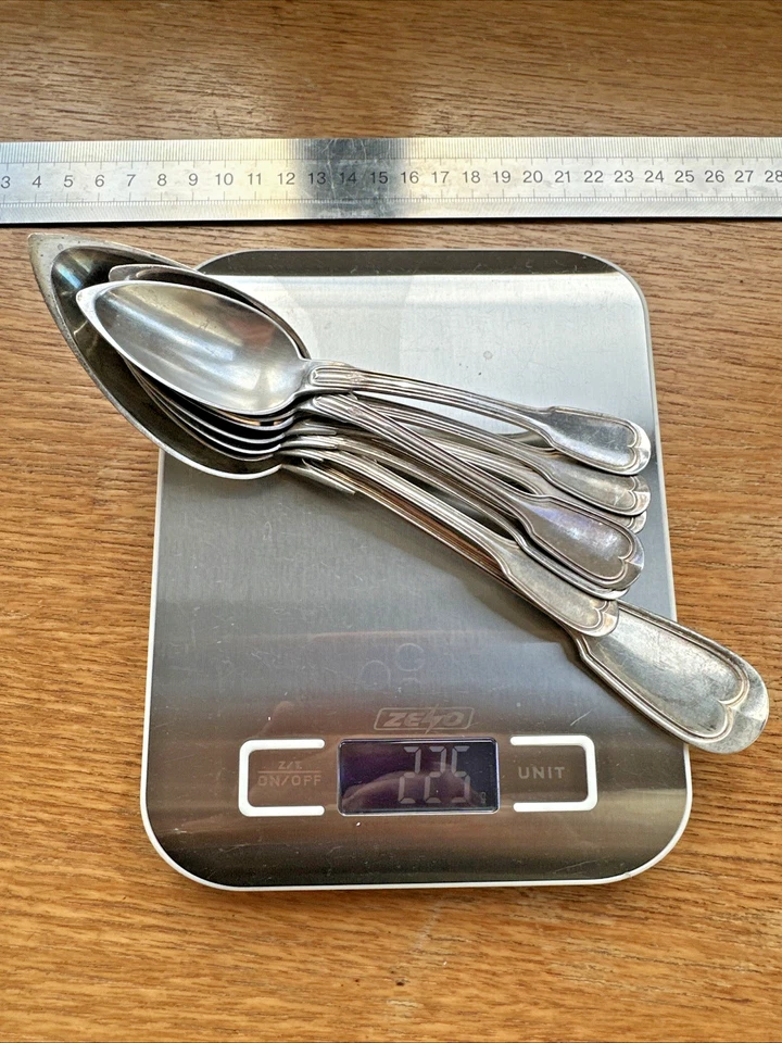 225g Antique Hallmarked French Solid Sterling Silver Spoons Dessert Serving 925 - Image 1 of 4