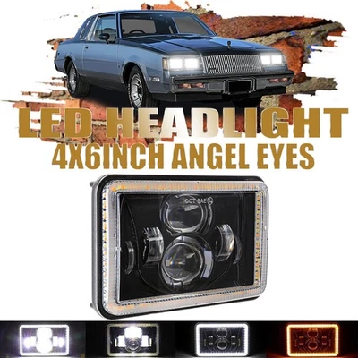 For Vintage Buick 4x6"inch LED Headlight High-Low Beam DRL Turn Signal Angel Eye - Image 1 of 4