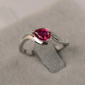 925 Sterling Silver Solitaire Pink Ruby Lab Created Women Ring US Duty Free - Picture 1 of 4