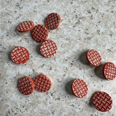 11 Vintage Red White Buttons Lattice Basketweave Plastic With Shank 3/4”picnic - Image 1 of 4