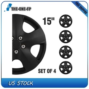 15" Set of 4 Black Full Rim Snap On Hub Caps Wheel Covers Fit R15 Tire & Wheels - Picture 1 of 9