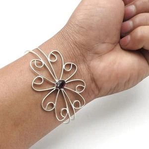 Natürlich Granat 925 Sterlingsilber Blume Armreif Weihnachten für Herren Damen - Bild 1 von 10