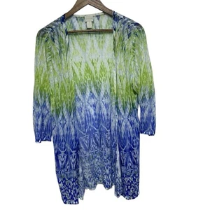Chicos Cardigan Womens XL 16 Colorful Mesh Lightweight Open Sweater Cover Up - Picture 1 of 10