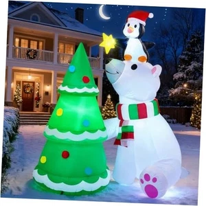  Decorazione gonfiabile orso polare di Natale 6 piedi, orso polare con pinguino e  - Foto 1 di 7