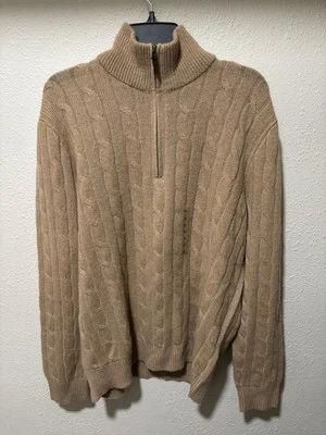 Suéter Polo Ralph Lauren Cachemira Tejido con Cable Cuarto Cremallera en Camel Para Hombre’s 2XL NUEVO CON ETIQUETAS Foto 1 de 4
