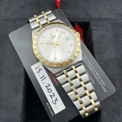 Tudor Royal 38 mm Dos Tonos Oro Acero Inoxidable Plata Conjunto de Fábrica Esfera Diamante Foto 1 de 4