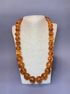 HUGE Chunky Amber Bakelite? Butterscotch  Graduated Vintage Beaded Necklace JB13 - Picture 1 of 23