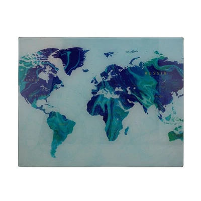 Glass Worktop Saver Kitchen Chopping Board Heat Resistant World Map 45x35cm - Image 1 of 2
