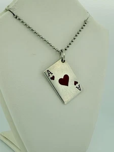 Tiffany & Co. Asso di cuori carta da gioco argento 925 con catena di perline 36 pollici - Foto 1 di 7