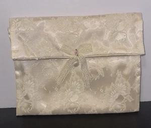 Vintage große formelle Abend Braut Clutch elfenbein Spitze Satin Handtasche Knopfverschluss - Bild 1 von 17