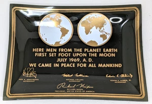 Vintage 1969 NASA Apollo 11 Mondlandung Gedenk schwarz Glas Aschenbecher Schale - Bild 1 von 6