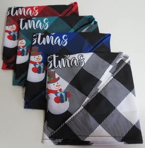 Set of 4 (Red Green Blue White) Merry Christmas Plaid Pet Bandanas - Snowman - Picture 1 of 10