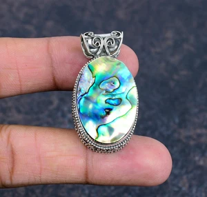 Abalone Shell Gemstone Handmade 925 Solid Sterling Silver Jewelry Pendant - Picture 1 of 6