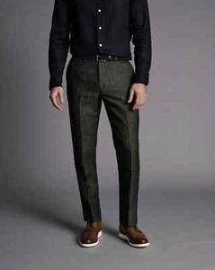 New Charles Tyrwhitt - L32 L30 Slim Fit - Linen Pants - Forest Green RRP £120 - Picture 1 of 23