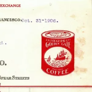 Scarsa carta intestata fattura San Francisco 1906 J.A. Folger -- Tè al caffè - Foto 1 di 3