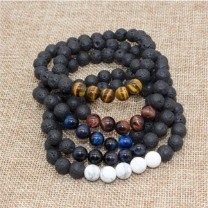 Men Women 8mm Beads Natural Aromatherapy Lava Stone Volcanic Healing Bracelets - Picture 1 of 23
