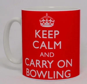 Keep Calm & Carry On Bowling Mug Can Personalise Great Crown Green Ten Pin Gift - Picture 1 of 3