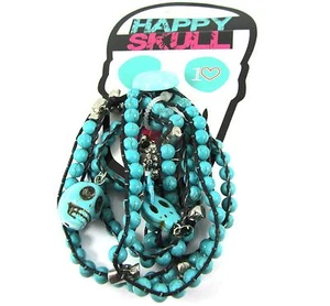 Halloween Italian Designer Long Chunky Turquoise Crackle Bead Wrap Bracelet - Picture 1 of 2