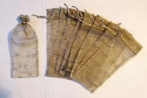 6x Organzabeutel *Schmuckbeutel *Sterne *Altgold *Weihnachten *Groß - Bild 1 von 2