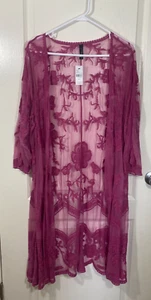 Cárdigan kimono de encaje Lane Bryant para mujer 18/20 rosa floral transparente cubierta boho - Imagen 1 de 12