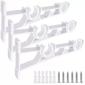 3 Pack Double Curtain Rod Bracket Drapery Rod Holder Wall Window Rod Hooks - Picture 1 of 7