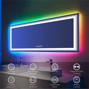 Large Full Size LED Bathroom HD Mirror Antifog Vanity Mirror Vertical/Horizontal - Picture 1 of 16