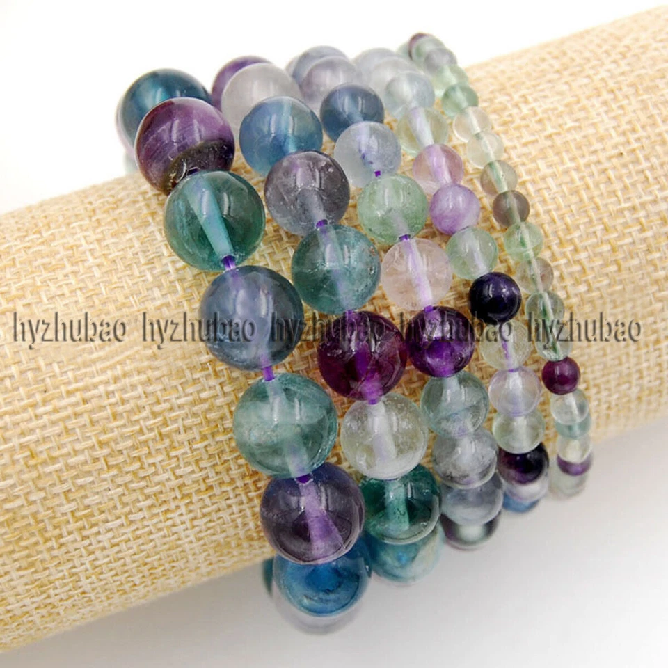 Brazalete Brazalete 6"-8.5" 4/6/8/10/12mm Multicolor Fluorita Gemas Redondas Cuentas AAA Foto 1 de 3