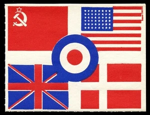 Denmark Poster Stamp - WWII Era Patriotic With Allied Flags - Picture 1 of 1