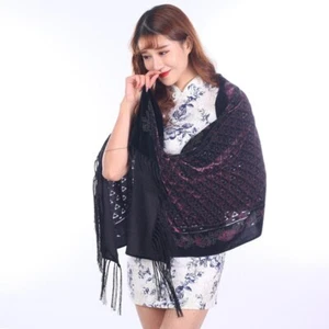 2020 Neu Lila Kariert Blumen Winter Schal Damen Samt Schal für Hochzeit Poncho - Bild 1 von 10