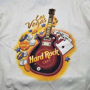 VTG Hard Rock Cafe Las Vegas Heavy T Shirt SZ L White Guitar Dice Cards Souvenir - Picture 1 of 10