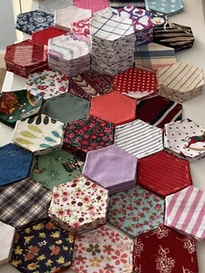100 Tacked Patchwork Hexagons For English Paper Piecing Quilts - Picture 1 of 7
