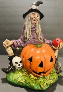 Vintage Scioto Ceramic Mold 1979 Halloween Witch On Jack O' Lantern Pumpkin Lamp - Picture 1 of 9