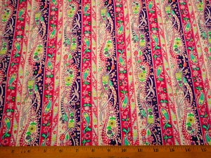 Cotton Fabric 1 3/8 Yard Pink Purple Grn White Paisley Floral Hoffman Vtg #C - Picture 1 of 2