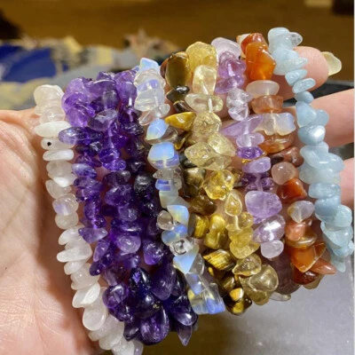 Natural Gemstone Crystal Chip Beads Stretchy Bracelet Healing Reiki Chakra - Image 1 of 4
