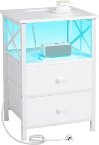 Bedside Table, Side Table with Charging Station and Led Lights - Picture 1 of 5