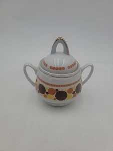 Azúcarero Riga RPR vintage de porcelana soviética de la URSS Letonia con tapa adorno dorado - Imagen 1 de 10