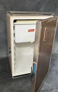 Vintage Coleman Cooler Upright Fridge Faux Wood Ice Box Chest Retro Refrigerator - Picture 1 of 15