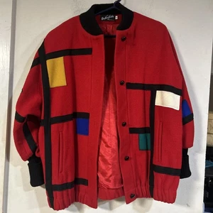 Vintage Miss New Yorker Colorblock Bomber Style Wollmantel, 80’s mit Pullover Bündchen, 6* - Bild 1 von 6