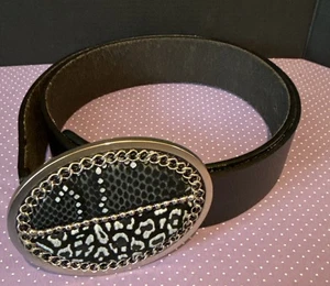 Chicos Womens Medium Animal Print Embossed Buckle Leather Belt Preppy Career - Picture 1 of 9