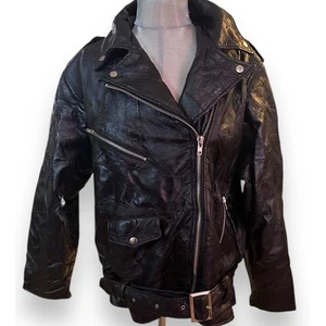 Flight Path Black Vintage 90’s Leather Jacket Moto Biker Patchwork Oversized XL - Picture 1 of 6