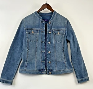 Nydj Womens Denim Jean Jacket Size M Blue Mock Neck Stretch Ranch Country Club - Picture 1 of 17