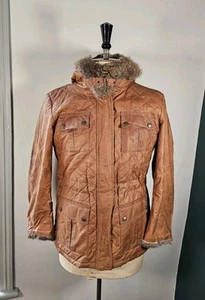 Vintage BELSTAFF Wax Jacket Women's UK 12-14 Rabbit Fur Trim Brown Gold Label 46 - Picture 1 of 24