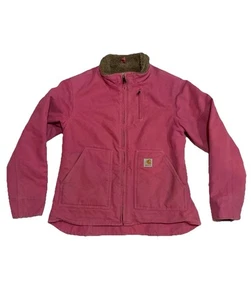Vintage RARE Carhartt WJ022 PKR Women's Pink Sherpa Lined Work Jacket Size M EUC - Bild 1 von 17