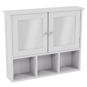Bathroom Wall Cabinet Storage Unit 2 Door Mirrored Cupboard MDF Shelves White - Picture 1 of 9